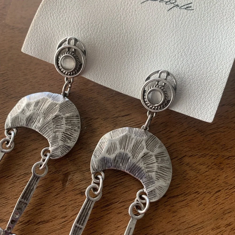 Free People Silver-Tone Textured Dangle Earrings